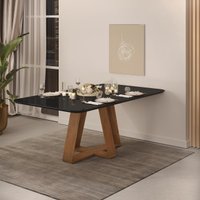 Mesa de Jantar Retangular Tampo Chanfrado Curvo 160x90 DJ Móveis Kiara Freijó Tampo Preto