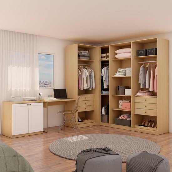 Closet Completo Casal 100% MDF Com 4 Módulos E Escrivaninha Office