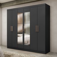 Guarda-Roupa Paris 6 Portas 2 Gavetas com Espelho Preto - Maxel