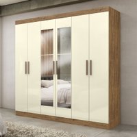 Guarda-Roupa Paris 6 Portas 2 Gavetas com Espelho Tex/Off White - Maxel