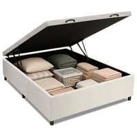 Cama Box Baú Base Casal para Colchão de 1,38m Linho Branco Prince