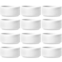 12 Ramekins Molheiras Porcelana 180ml Canelado Germer Branco