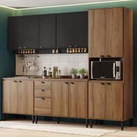 Armário de Cozinha Completa Lótus Loft Carraro Freijó/Preto