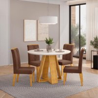 Conjunto Sala de Jantar 4 Cadeiras Tampo Redondo DJ Móveis Kiara Cedro Yasmin Veludo Moca