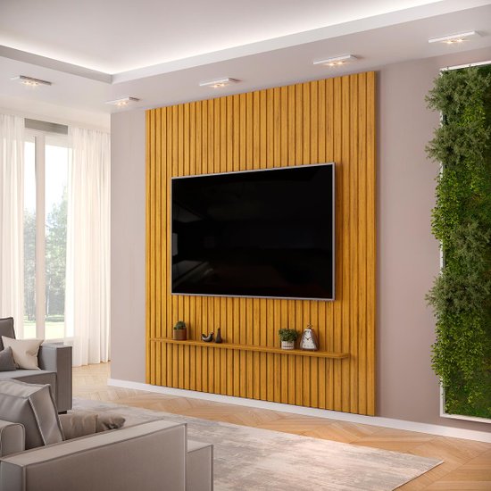 Painel para TV até 75 Polegadas Ripado DJ Móveis Trento 250 Cedro