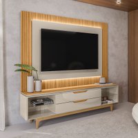 Rack para TV Até 70 Polegadas Los Angeles 2 Gavetas Ripado com Led Tauari/Off White Brilho - Linea Brasil