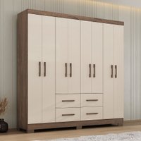 Guarda-Roupa Casal Itapema 8 Portas 4 Gavetas Mocaccino Rustico/Natura/Off White - Atualle Móveis
