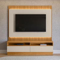 Rack com Painel para TV Até 70 Polegadas São Paulo 2 Gavetas Ripado com Led Tauari/Off White Fosco - Linea Brasil
