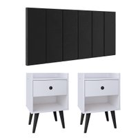 Kit 2 Mesinhas Branco Nicho Porta Objetos Pés Palito Preto Cabeceira Suspensa Cama Box King 1,95 Suede - Lojas RPM