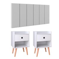 Kit 2 Mesinhas Decore Nicho Porta Objetos Pés Palito Cabeceira Suspensa Júlia Cama Box King 1,95 Branco Corino - RPM