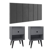 Kit 2 Mesinhas Decore Nicho Porta Objetos Pés Palito Preto Cabeceira Suspensa Júlia Cama Box King 1,95 Cinza Suede - RPM