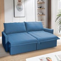 Sofá Cama Baú Ravello Sem Caixa 2,26m Linho Azul 3 Lugares