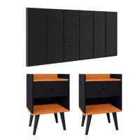 Kit 2 Mesinhas Decore Preto/Cinamomo Nicho Porta Objetos Pés Palito Cabeceira Suspensa Cama Box King 1,95 Suede - RPM
