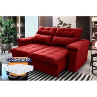 Sofá Retrátil Reclinável Verona 1,80m Suede Velut Vermelho Molas Ensacadas - King House