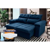 Sofá Retrátil Reclinável Verona 2,00m Suede Velut Azul Molas Ensacadas - King House