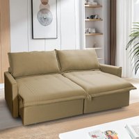 Sofá Cama Baú Ravello Sem Caixa 2,26m Linho Bege 3 Lugares