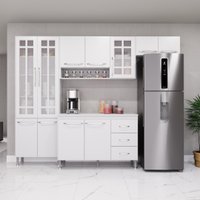 Armário de Cozinha Modulada Compacta Fidelitá Viena 4 Peças 260cm 11 Portas 3 Gavetas Com Tampo Branco