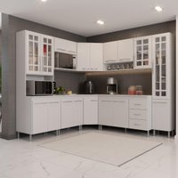Cozinha Modulada Completa Fidelitá Viena 8 Peças 445cm 18 Portas 3 Gavetas Com Tampo Branco