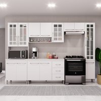 Cozinha Modulada Completa Fidelitá Viena 5 Peças 295cm 13 Portas 3 Gavetas Com Tampo Branco