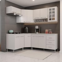 Cozinha Modulada Completa Fidelitá Viena 6 Peças 340cm 12 Portas 3 Gavetas Com Tampo Branco