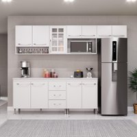 Cozinha Modulada Completa Fidelitá Viena 5 Peças 260cm 11 Portas 3 Gavetas Com Tampo Branco