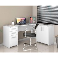 Mesa de Escritório em L 2 Gavetas 3 Portas Havana Notável Branco