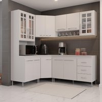 Cozinha Modulada Completa Fidelitá Viena 5 Peças 340cm 12 Portas 3 Gavetas Com Tampo Branco