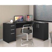 Mesa de Escritório em L 2 Gavetas 3 Portas Havana Notável Preto