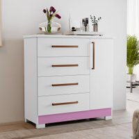 Cômoda 1 Porta 4 Gavetas Londres Notável Branco/Rosa