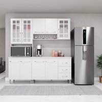 Cozinha Modulada Compacta Fidelitá Viena 3 Peças 190cm 9 Portas 3 Gavetas Com Tampo Branco