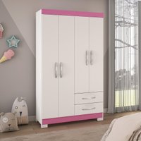 Guarda-Roupa Solteiro 4 Portas 2 Gavetas Viena Notável Branco/Rosa