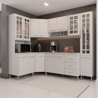 Armário de Cozinha Modulada Completa Fidelitá Viena 6 Peças 375cm 14 Portas 3 Gavetas Com Tampo Branco