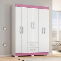 Guarda-Roupa Casal 6 Portas 2 Gavetas Belize Notável Branco/Rosa