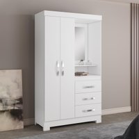 Guarda-Roupa Solteiro com Espelho 2 Portas 3 Gavetas Paris Notável Branco
