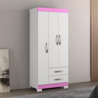 Guarda-Roupa Solteiro 3 Portas 2 Gavetas Viena Notável Branco/Rosa