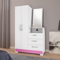 Cômoda 2 Portas 3 Gavetas Zurique Notável Branco/Rosa