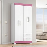 Guarda-Roupa Solteiro 4 Portas 2 Gavetas Belize Notável Branco/Rosa