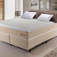 Conjunto Cama Box King Size Alford 193x203x66 Bege c/ Molas Ensacadas