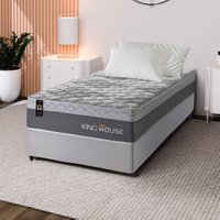 Conjunto Cama Box c/ Molas Ensacadas Sheffield Cinza Solteiro 96x203x65