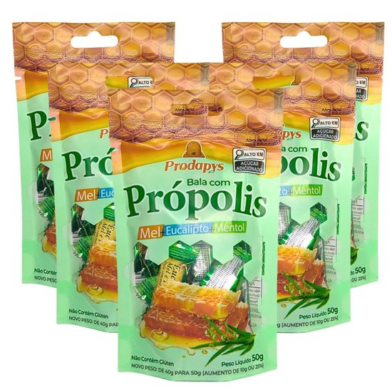 Bala com Própolis Mel Eucalipto e Mentol Kit com 5 - Prodapys