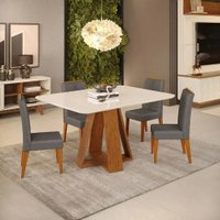 Conjunto de Sala de Jantar 4 Cadeiras Tampo Chanfrado Curvo 120x90 DJ Móveis Kiara Freijo Yasmin Lunar