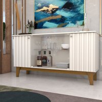 Balcão Buffet Bali 4 Portas 3 Prateleiras com Vidro Ripado Off White/Nature - Panorama Móveis