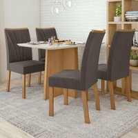 Mesa de Jantar 4 Lugares Celebrare Apogeu com Vidro Amêndoa Clean/Off White/Veludo Liso Marrom - Móveis Lopas