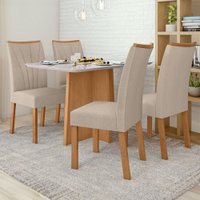 Mesa de Jantar 4 Lugares Celebrare Apogeu Amêndoa Clean/Off White/Linho Rinzai Bege - Móveis Lopas