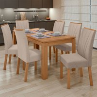Mesa de Jantar 6 Lugares Athenas Apogeu Amêndoa Clean/Linho Rinzai Bege - Móveis Lopas