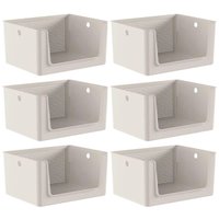 6 Caixas Organizadoras Flow 16L Cestos Bege Abertura Frontal