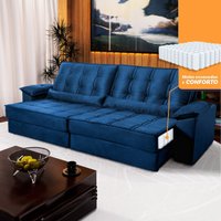 Sofá Retrátil Reclinável 2,50m Ascari Suede Velut Azul Marinho molas Ensacadas - King House