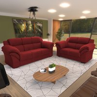 Conjunto Sofá Windsor Velut Vermelho 3 e 2 Lugares 2,04m e 1,59m - King House