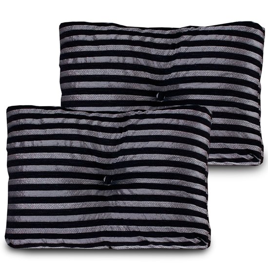 Kit 2 Peças Almofada Com Enchimento Flocos De Espuma Capitone Com Botão Jacquard Preto 45x65cm - BF Colchões
