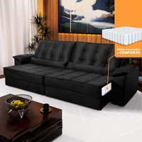 Sofá Retrátil Reclinável 2,30m Ascari Suede Velut Preto molas Ensacadas - King House